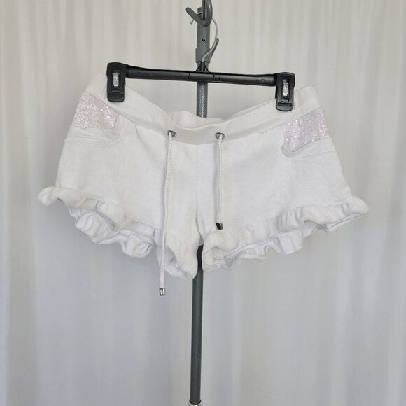 beach bunny rare white swim shorts cover up terry sequined pockets size L - Picture 5 of 5